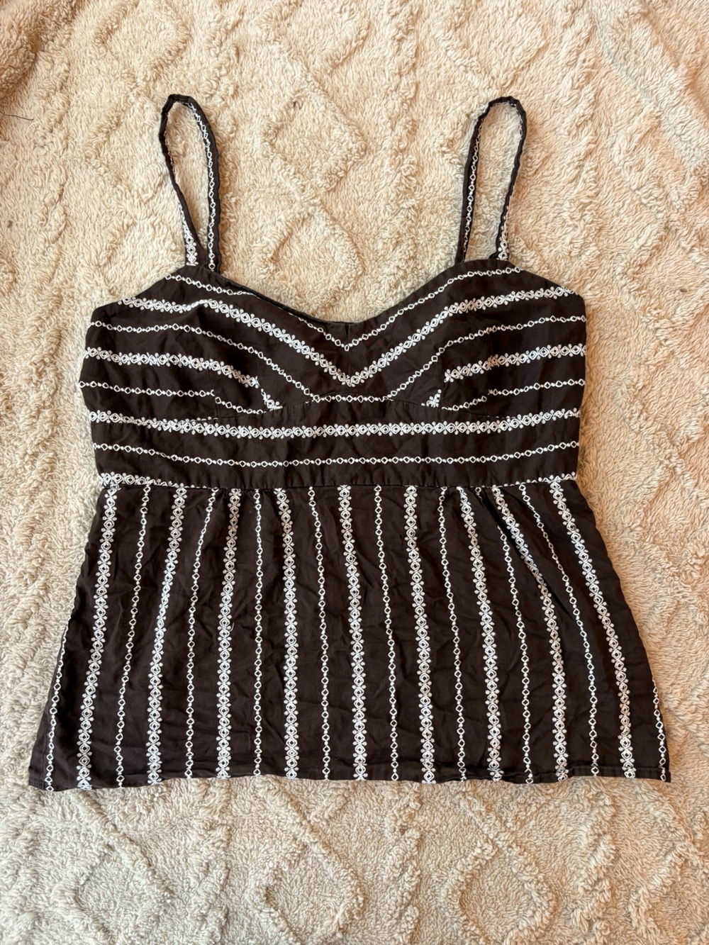 LOFT Black and White Striped Lace Camisole